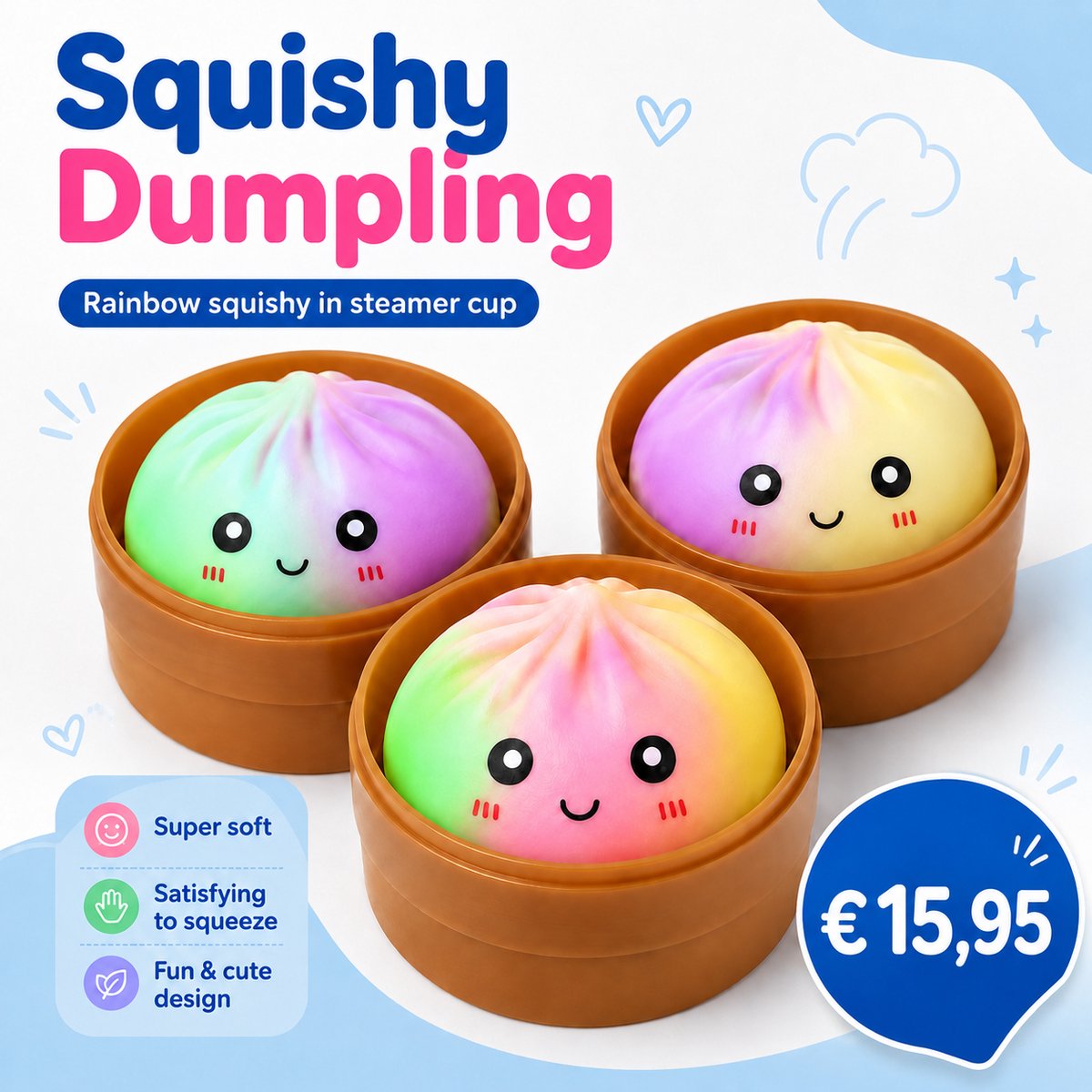 Squishy Dumpling Rainbow - regenboog - kinderen - fidget - tik tok trend - 8.5cm