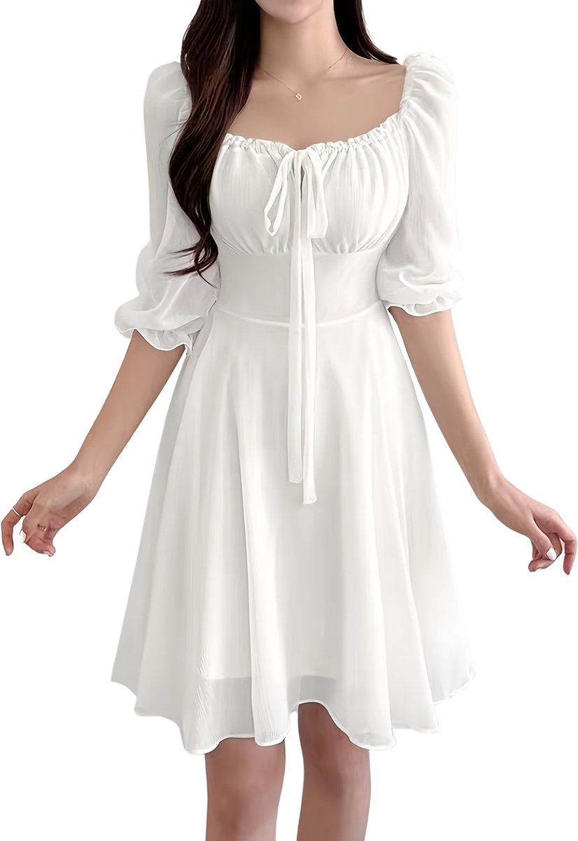 Currero Zomerjurk Dames Zomerjurken Volwassenen Vrouwen Midi Jurk Ibiza Stijl Sundress Dress M/L Wit
