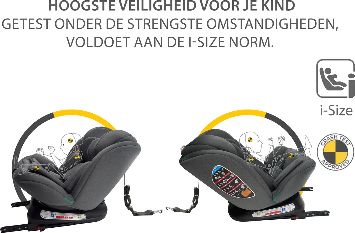 Liefjes & Co Growsafe Autostoel – i-Size 4-in-1 – 360° Draaibaar – ISOFIX & Top Tether – Groep 0/1/2/3 (40–150 cm) Grijs thumbnail 2