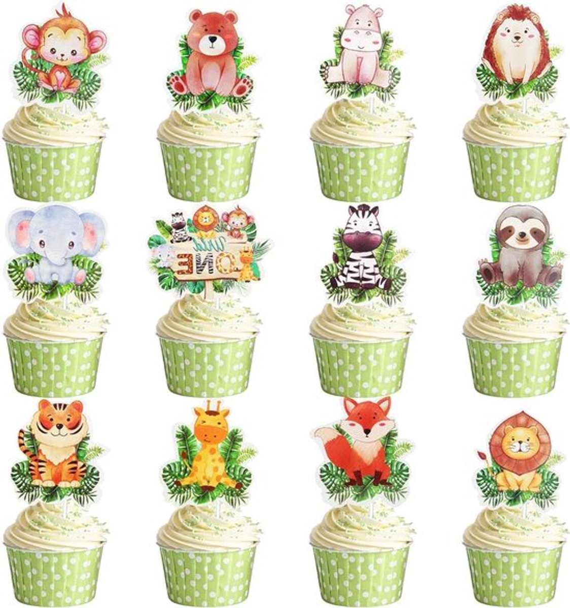 Jungle Safari Dieren Cupcake Toppers 48 stuks | Bos - Inovra Plus