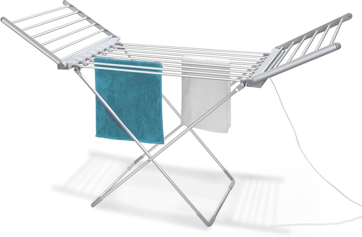 Elektrisch Droogrek Handdoekdroger Verwarming Was Drogen Opvouwbaar Compact 145 cm Zilver
