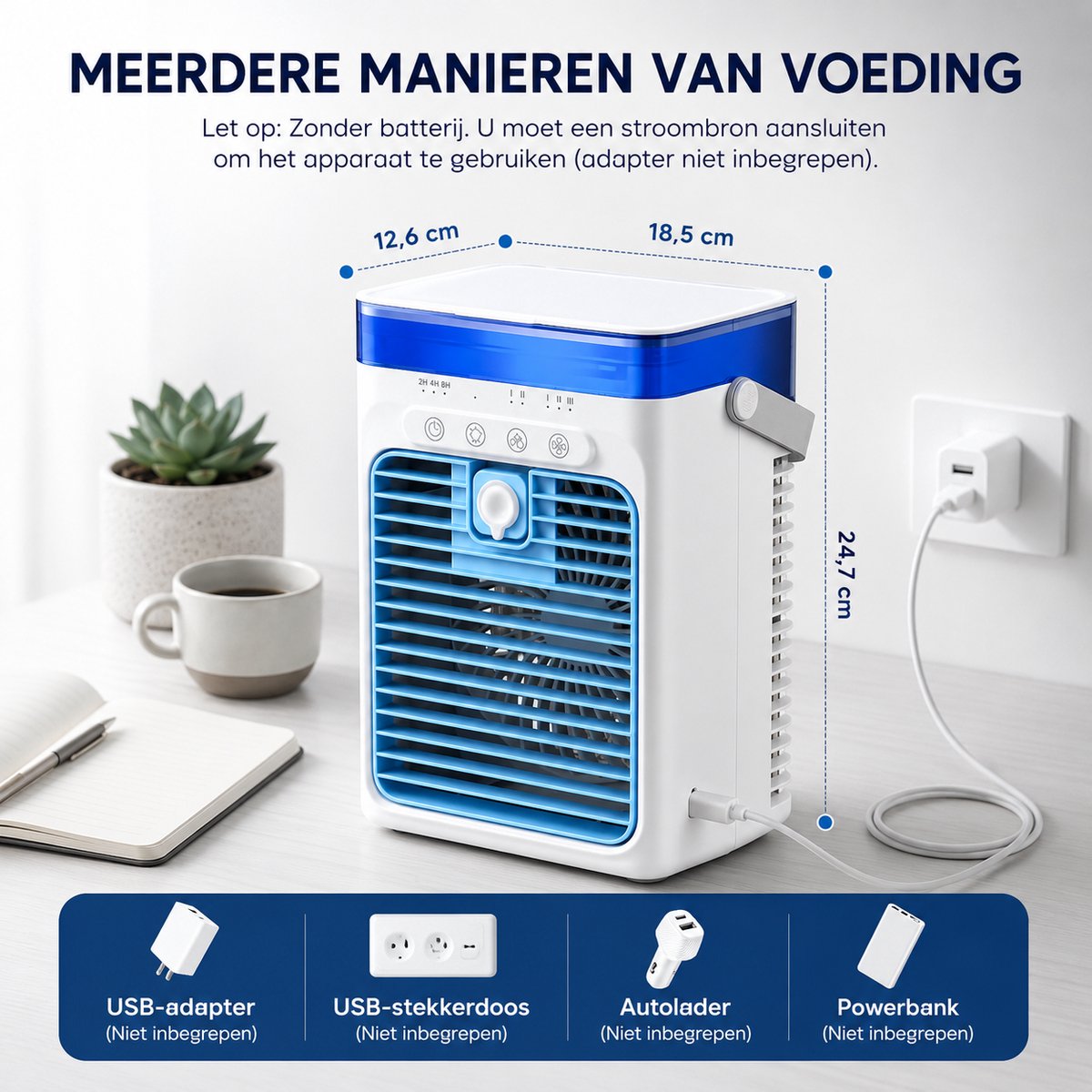 Draagbare Luchtkoeler 3-in-1 met 1L Watertank - Persoonlijke Aircooler USB Wit — afbeelding 8