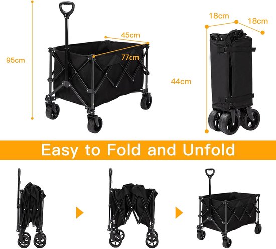 festival Trolley - Opvouwbare Bolderkar 140L met Telescopische Handgreep voor Tuinieren, Kamperen, Winkelen en Outdooractiviteiten van Merkloos — afbeelding 5