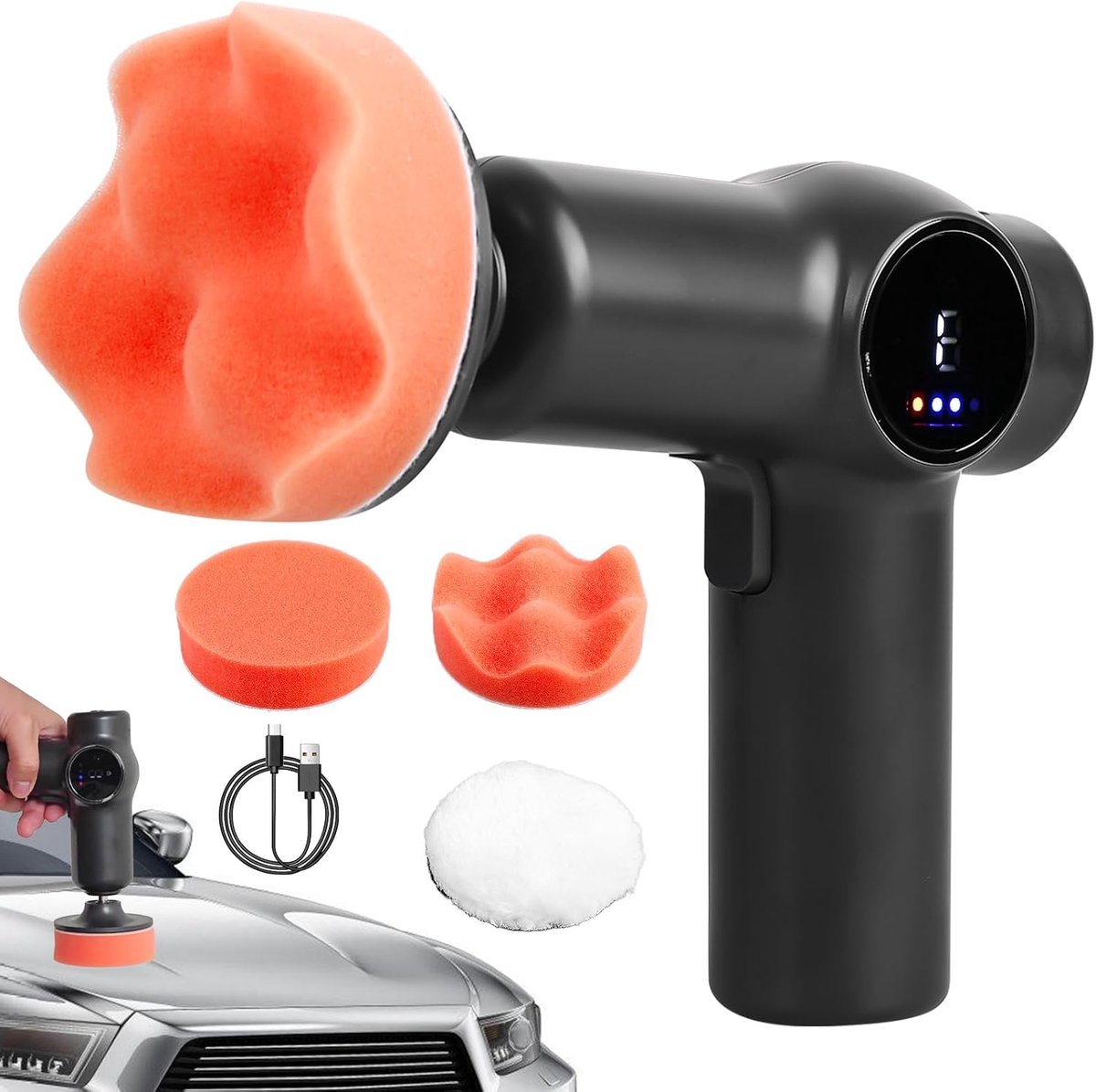 Mini Polijstmachine - Kleine Polijstset - Auto Onderhoud - Draadloos en Oplaadbaar - 21 x 20 x 8 cm - Zwart