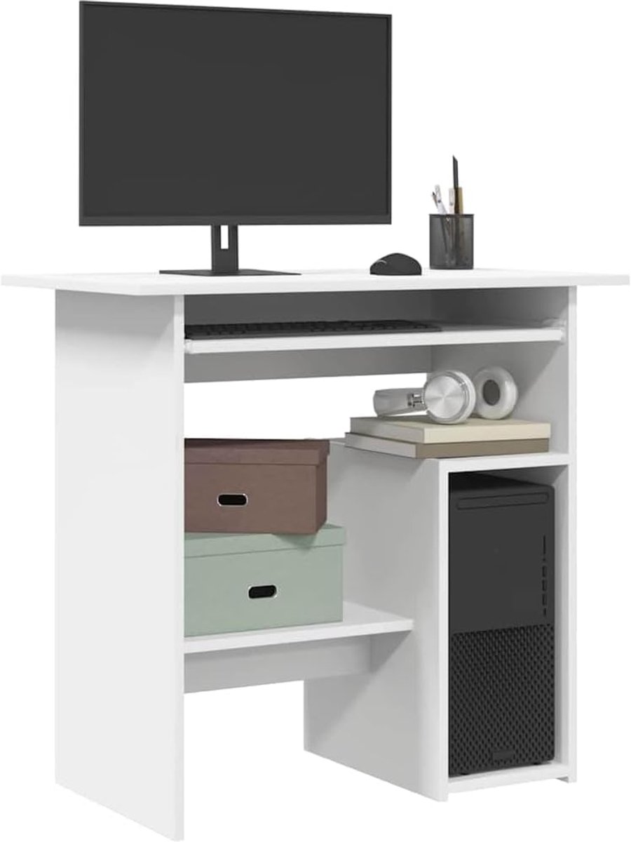 Bureau met Plank - Schrijftafel Werktafel - Thuiswerken Organiseren - Met Toetsenbordvak - 80 x 45 x 74 cm - Wit