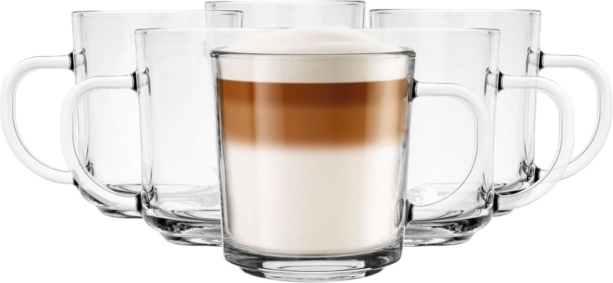Cappuccino Glazen Set - Helder Glas - Vaatwasmachinebestendig - Elegante Vorm - Voor Koffie en Thee