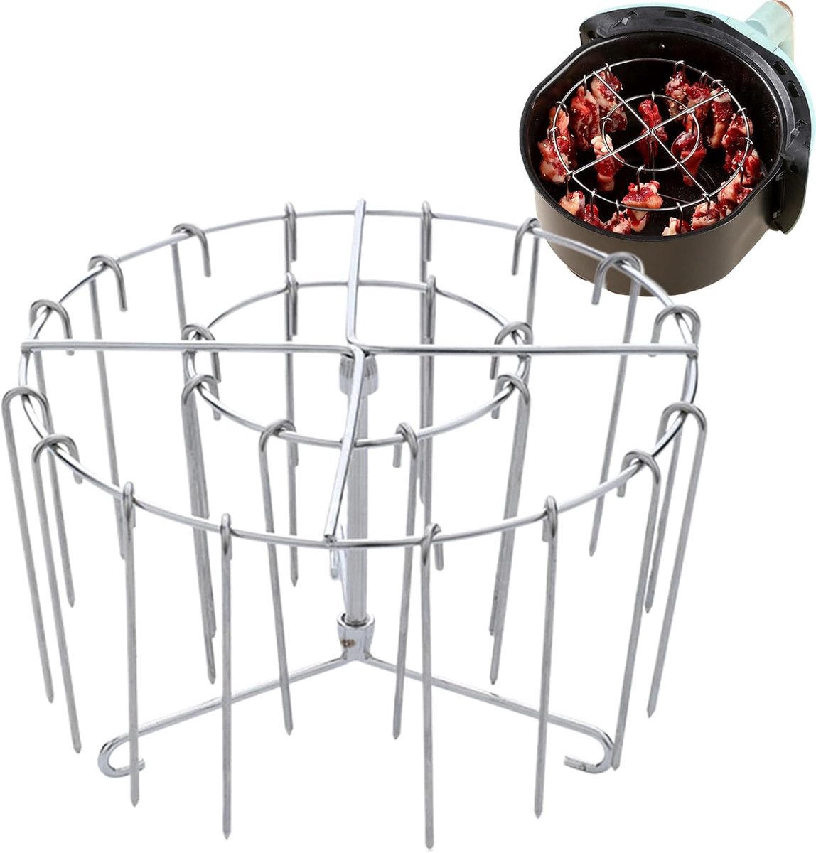 Airfryer Spiesjeshouder Verticale Spil Verticaal Grillen Gelijkmatige Warmteverdeling 24 Spiesjes Zilverkleurig