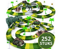 Montzys® Dinosaurus Racebaan - 252 Delige Autobaan - Dino Speelgoed Elektrisch - Flexibele Auto Racetrack - Sinterklaas & Kerst Cadeau Voor Kinderen