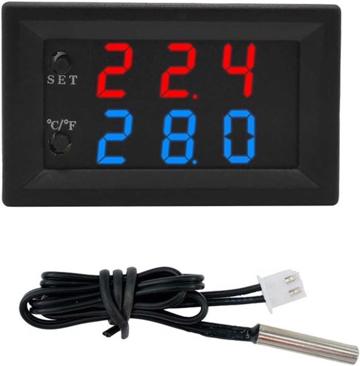 Digitale Temperatuurregelaar - Thermostaat Sensor - Temperatuur Beheersen - Dubbele Modus Celsius Fahrenheit - 48x29x32mm - Zwart