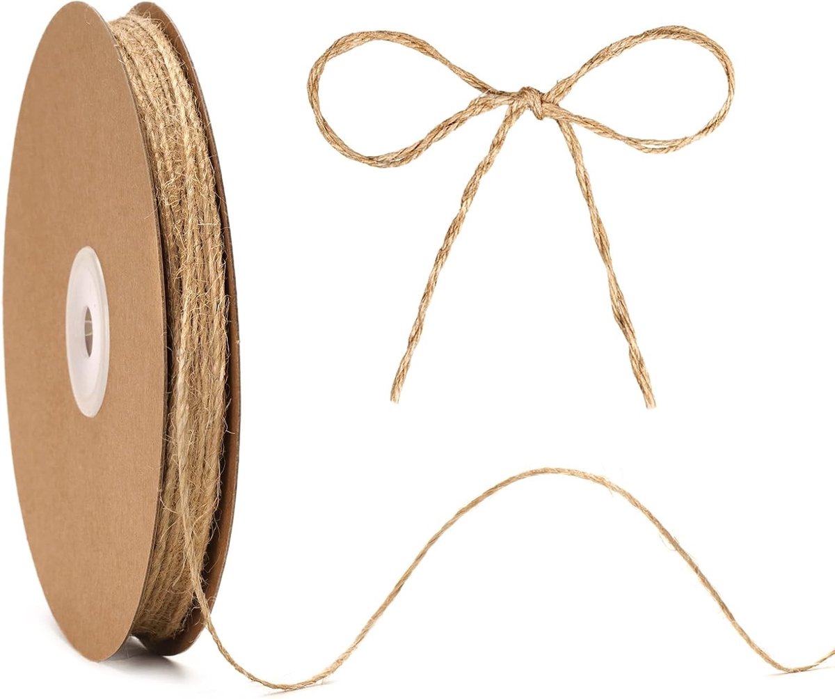 Natuurlijk jute touw 100 m 2-laags bruin tuinkoord 1,5 mm voor doe-het-zelf ambachten, tuinieren, kerstdecoratie en bruiloften