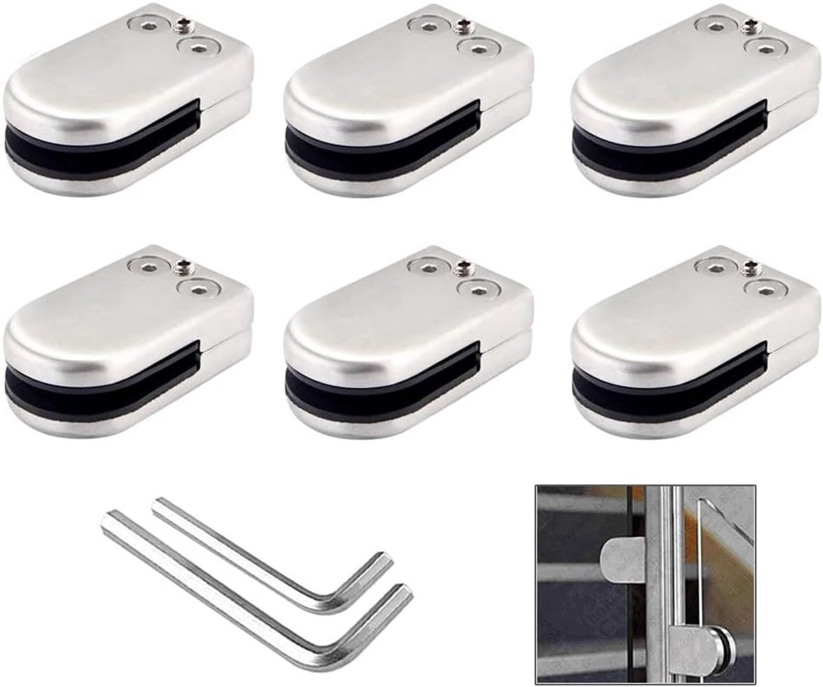 Set van 6 Verstelbare Glasklemmen van 304 RVS voor Balustrades en Leuningen, Geschikt voor 6-8mm Glas