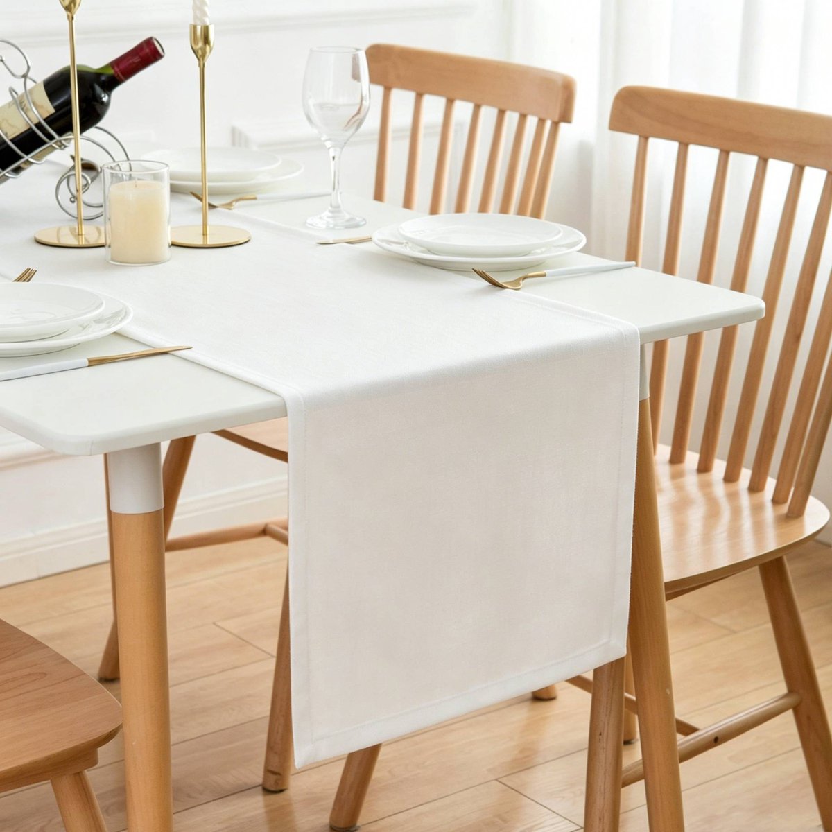 Tafelloper 30 x 140 cm - Tablerunner met linnenlook - Tafelloper voor tafeldecoratie - Waterafstotende polyester tafelloper, voor keuken, tuinfeest, bruiloft, feesten en kerstmis, Wit