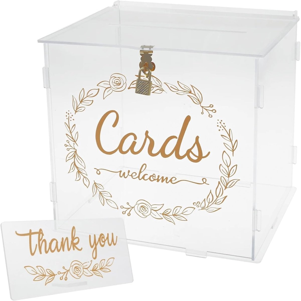 Bruiloft Card Box - Geldkist Decoratie - Feestelijke Ontvangst - Met Slot en Sleutel - 25.5 cm - Goud