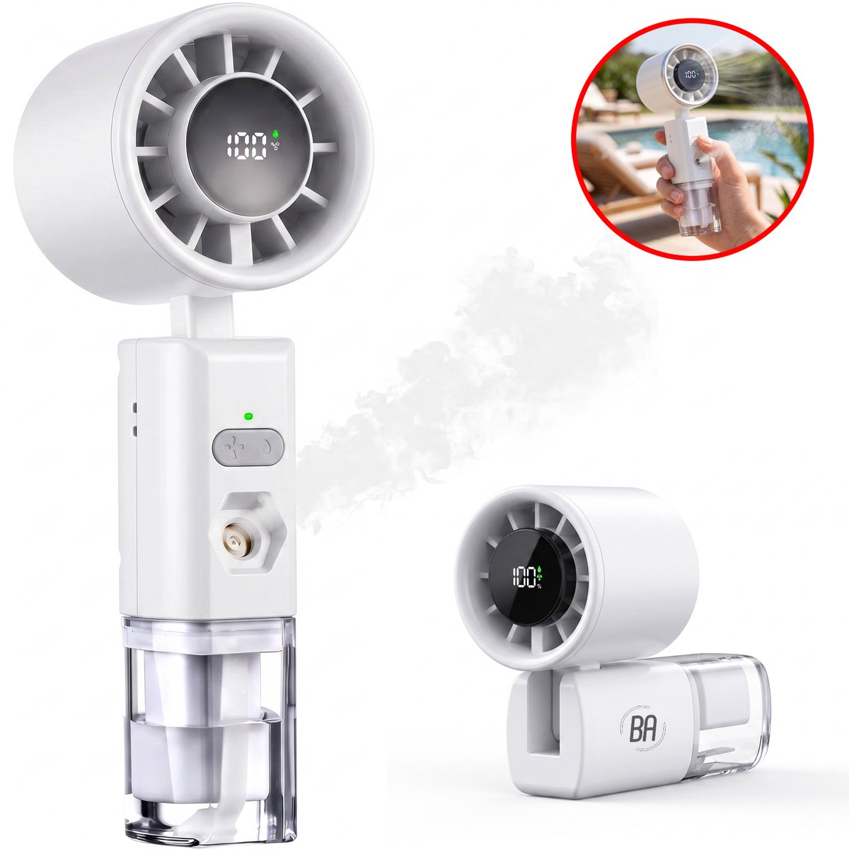 Best Active Mini Handventilator met Verneveling - Kleine Ventilator Oplaadbaar - Draagbare Handventilator met Digitaal Display - 6 Standen - Voor Thuis, Kantoor & Onderweg - Wit