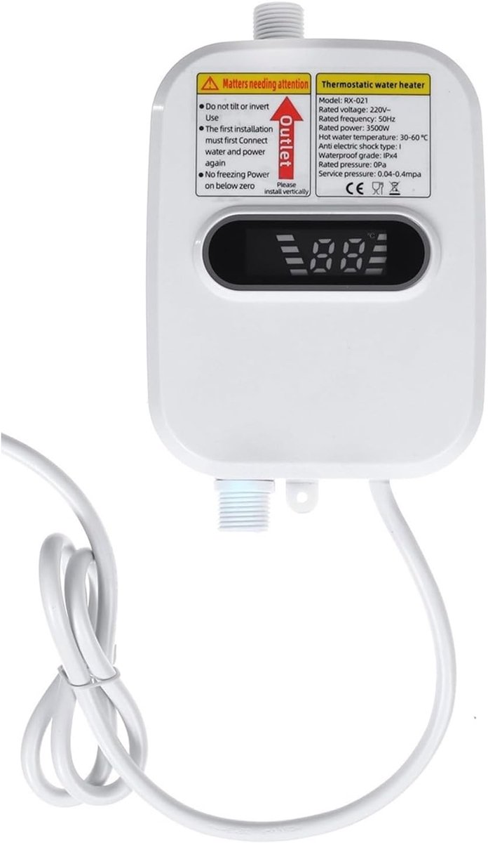 Directe Waterverwarmer - Kraan Boiler - Direct Warm Water - 3 Seconden Heet - 3500 W - Wit