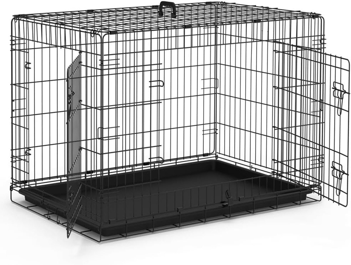 Opvouwbare Hondenkooi - Transportkooi Puppy - Veilig Transport - Dubbele Deuren - 107 cm - Zwart