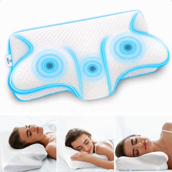Hoofdkussen Nekklachten met Neksteun - Alle Slapers - 4 Zones - Nekkussen - Anti Snurk Kussen - Vlinderkussen - Orthopedisch & Ergonomisch - Traagschuim - 65x35 cm - Douzle