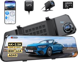 Spiegel Dashcam - Auto Camera - Veilige Rit - 4K Voor en Achter - 12 inch IPS - Zwart