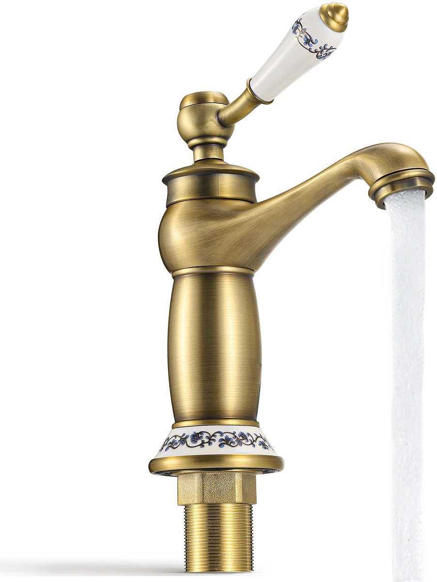 Linkforu - Antieke Messing Wastafelkraan - Keramische - Hendel - Mengkraan - Waterbesparend - Vintage - Badkamer