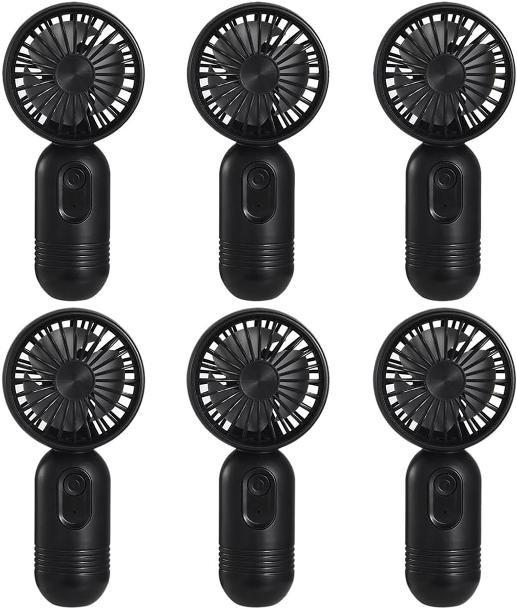 Mini draagbare ventilatoren (6 stuks), schattige, lichtgewicht handventilatoren op batterijen, 3 windsnelheden, USB-oplaadbaar, ventilatoren in de vorm van wimpers, unisex, geschikt voor kantoor, buiten, reizen en kamperen - Zwart