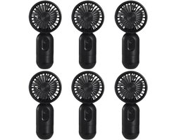 Mini draagbare ventilatoren (6 stuks), schattige, lichtgewicht handventilatoren op batterijen, 3 windsnelheden, USB-oplaadbaar, ventilatoren in de vorm van wimpers, unisex, geschikt voor kantoor, buiten, reizen en kamperen - Zwart