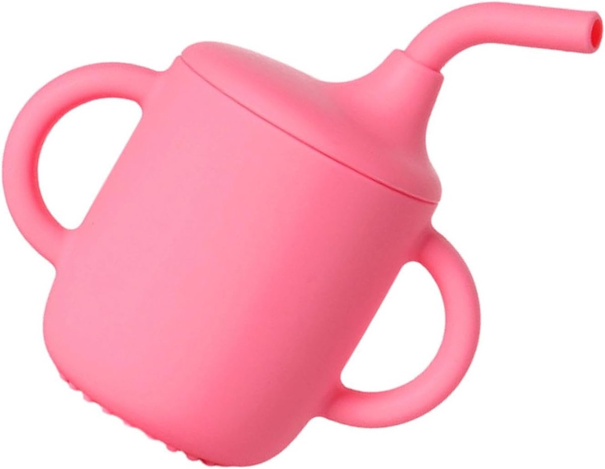 Kinderbeker met Rietje - Siliconen Drinkbeker - Zelfstandig Drinken - Lekvrij en Zacht - 180ml - Roze
