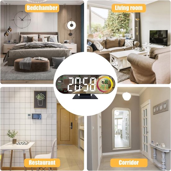 Digitale Tafelklok - LED Spiegelklok - Wakker Worden - Oogvriendelijke Verlichting - 18.5 cm Breed - Wit Licht — afbeelding 2
