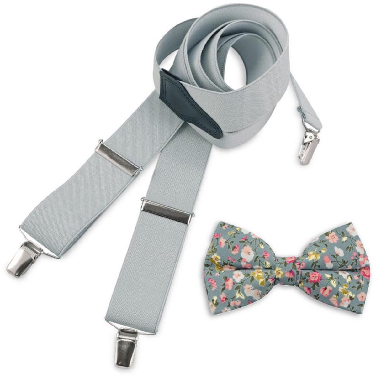 Baxter & Bow - Bretels & Vlinderdas Set Heren Grijs – Brede bretels met vlinderdas - grijs