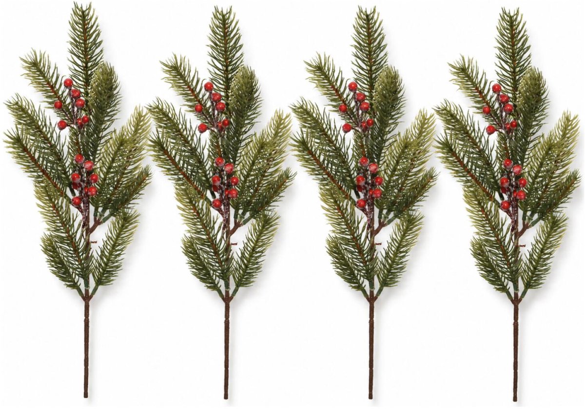 Decoris kersttak/dennentak - 4x - groen met bessen - 52 cm