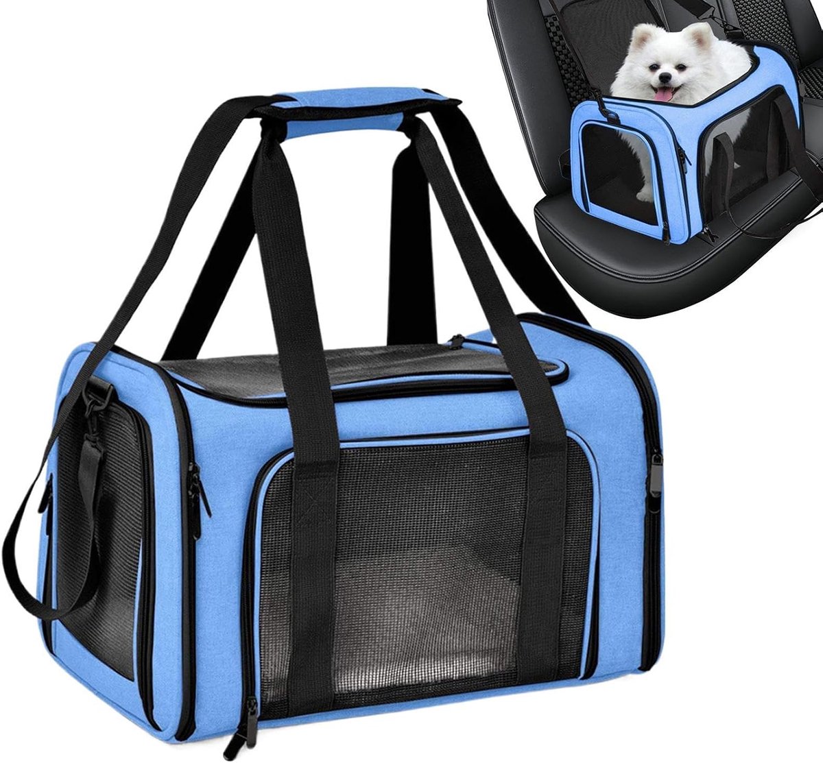 Kattendrager - Reistas Huisdier - Veilig Vervoer - Ademend Mesh - 40x25x25cm - Blauw