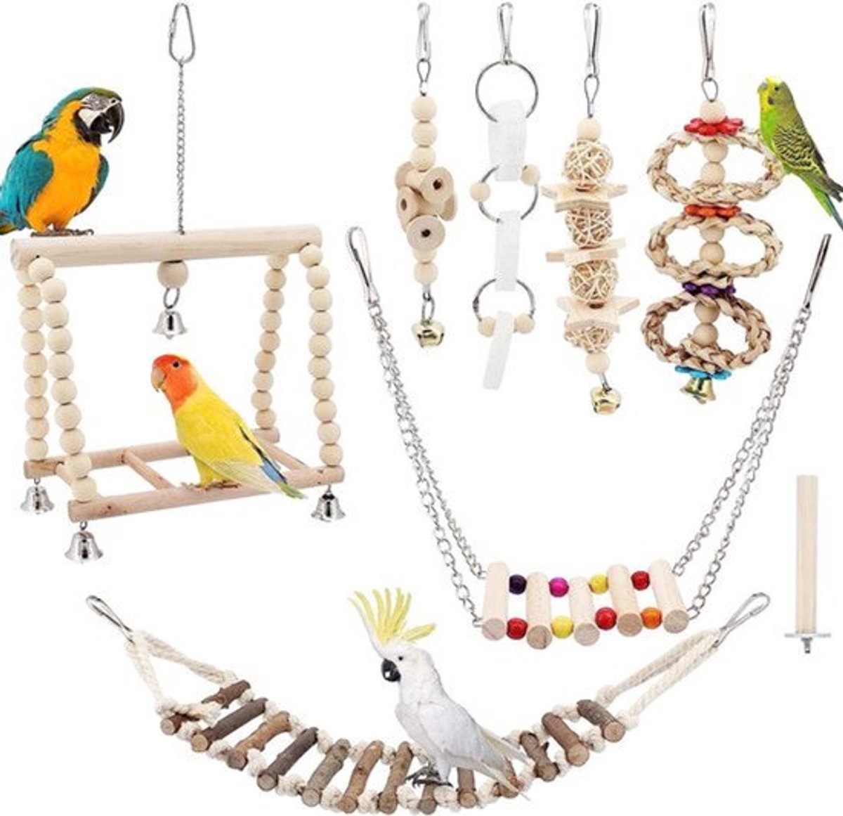 Multifunctioneel houten papegaaienspeelgoed Allecto - 8 deligen