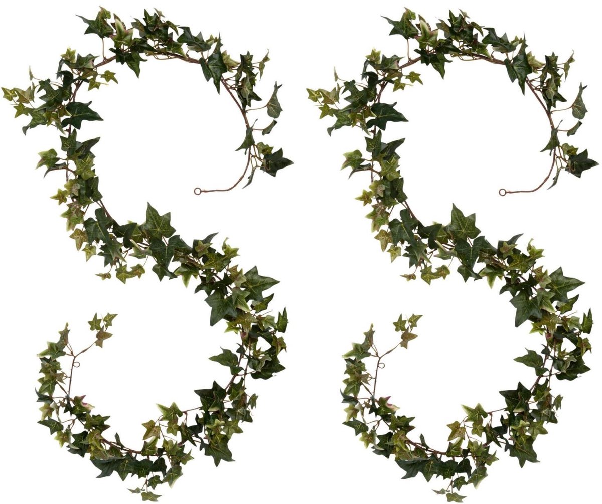 Mica Decorations Kunstplanten Hedera Slinger - 2x - 180 x 15 cm - groen - met grote bladeren - decoratief - bladgroen - klimop plant