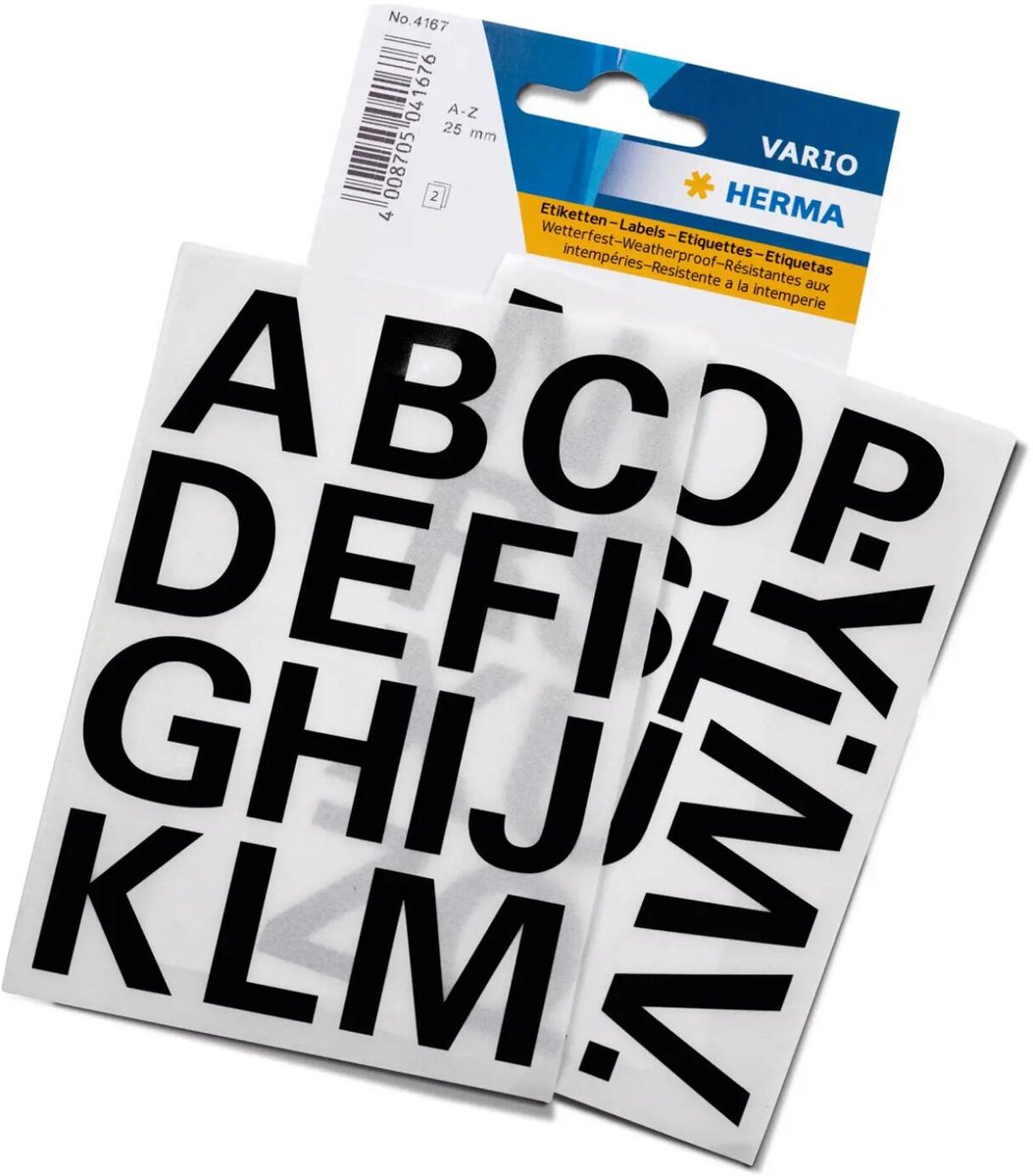 Herma Alfabet plak letters A-Z Stickers - 8x vellen - zwart - 25 mm - watervast