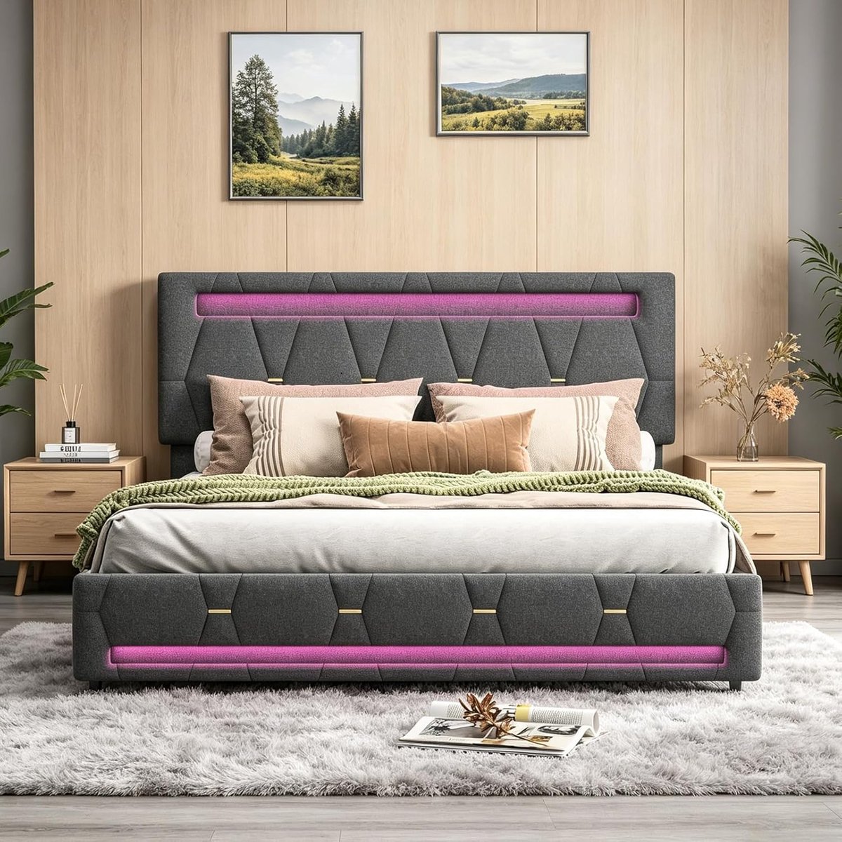 Gestoffeerd Bed - Linnen Bed - Slaapkamer Organiseren - Met 4 Lades - 160 x 200 cm - Grijs