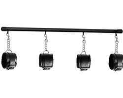 Adultshop - Luxe spreidstang met 4 boeien - BDSM Spreader Bar voor Enkels en Polsen | Zwart PU Leder - Kinky