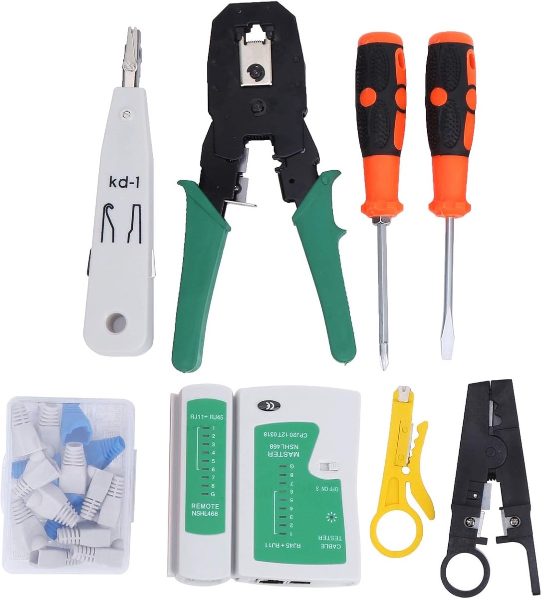 Netwerkkabel Reparatiekit - Netwerk Toolset - Netwerkbedrading Installeren - Inclusief Kabeltester - 105 mm - Grijs