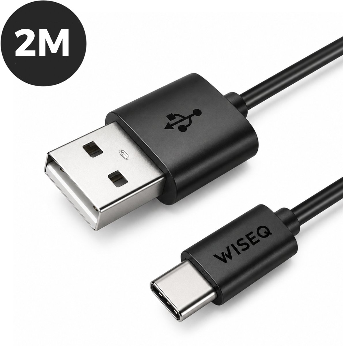 USB-C oplaadkabel 2m – USB-A naar USB-C kabel – snellaadkabel geschikt voor iPhone and Samsung – zwart – WiseQ