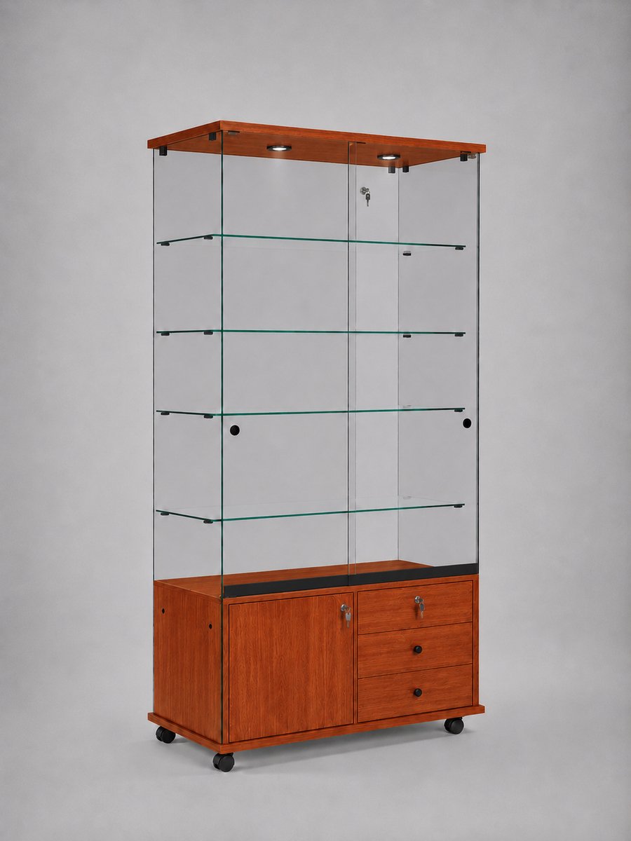 Vitrine Floatline Volglas Elegance 6OPVK Kersen met Onderkast en plafondverlichting