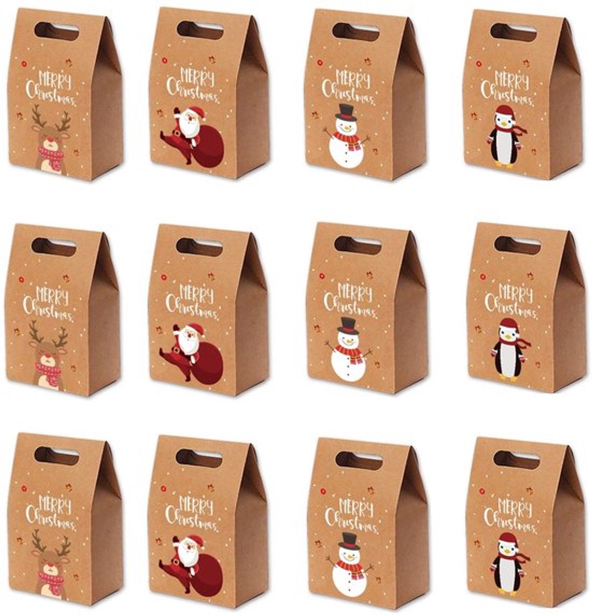 Geschenkdozen 12 stuk - kraftpapier, kerstpatronen