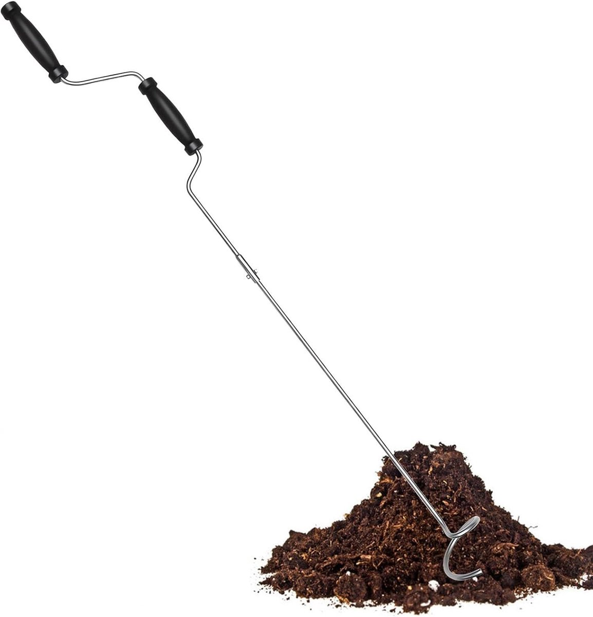Compostbeluchter Handmatig - Compostdraaier Bodemlosser - Compost Hopen Mengen - Roestvrij Staal - 360 Graden Kop - Zilver