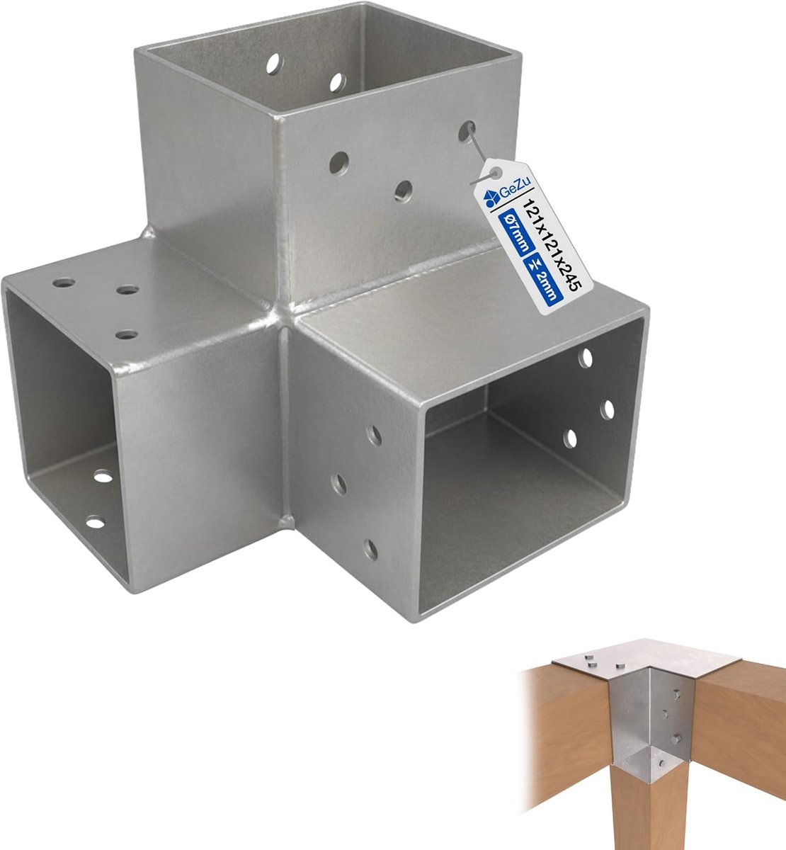 Houtverbinder Hoek - Pergola Connector - Tuinprojecten Bouwen - 3-Weg Verbinding - 121x121mm - Gegalvaniseerd
