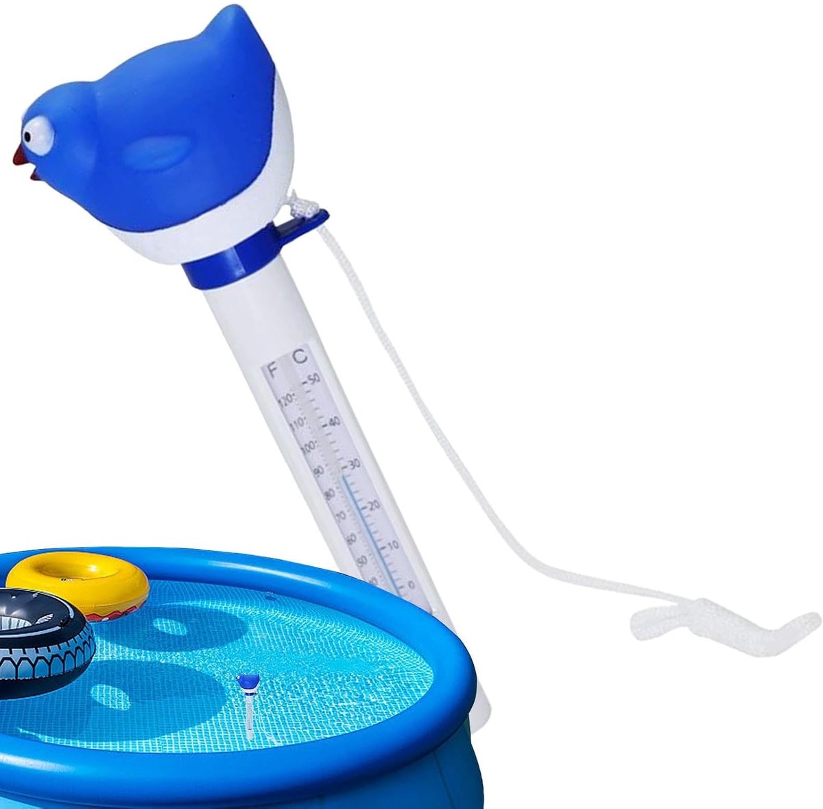 Drijvende Waterthermometer - Zwembadmeter Spa - Watertemperatuur Meten - Groot Duidelijk Display - 217 Centimeter - Blauw