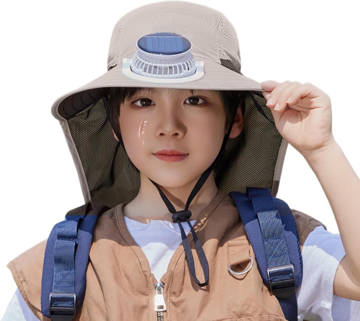 Zonnehoed Kinderen - Outdoor Hoed - Zon Bescherming - Ingebouwde Ventilator - 17.5 cm - Blauw