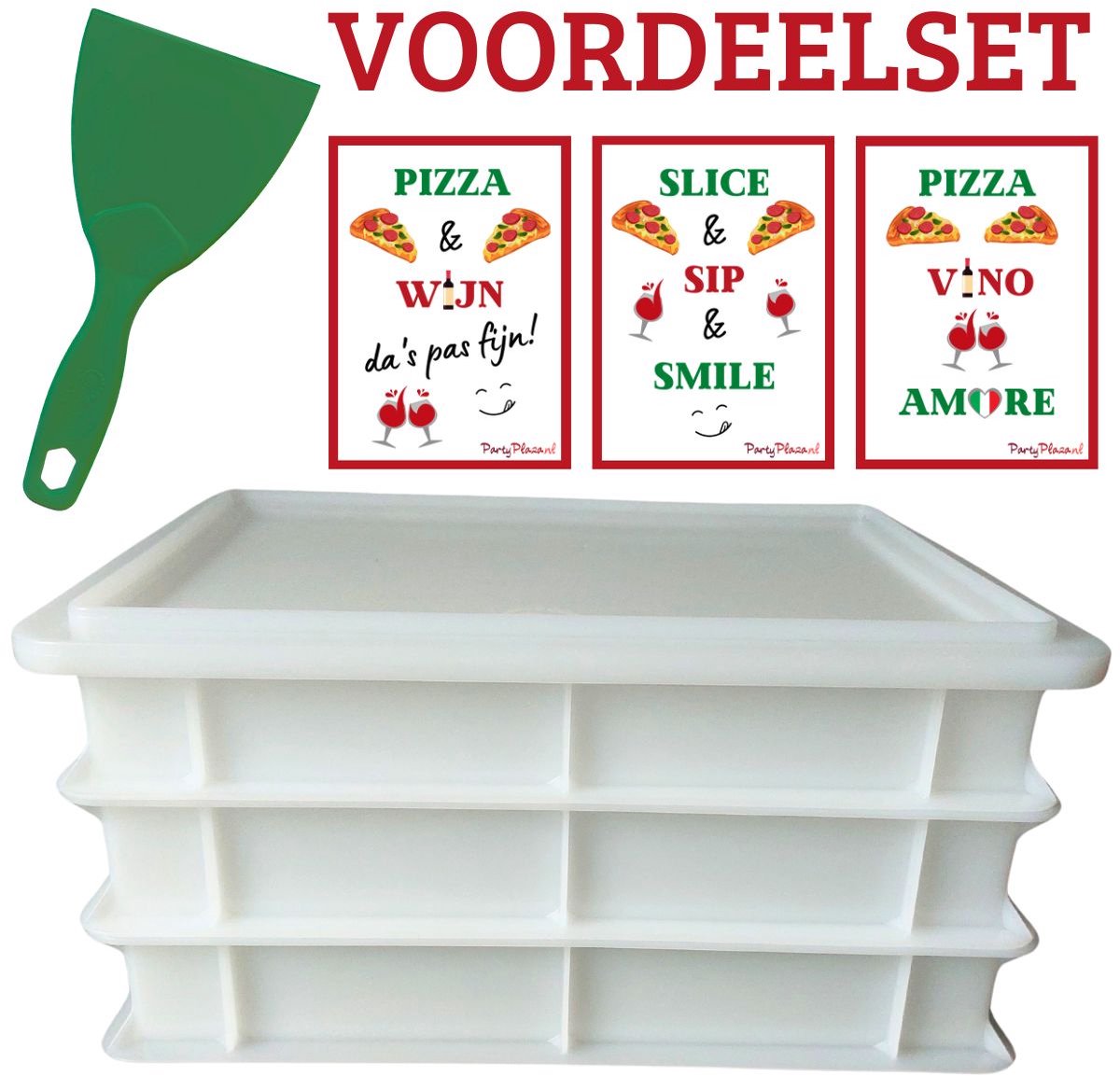 Voordeelset: 3 x Deegkrat wit, 1 x deksel wit, 1 x deegspatel groen