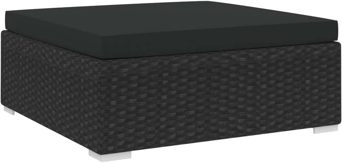 Modulaire Voetenbank - Poef Buiten - Outdoor Lounge - Weerbestendig Rotan - 70x70x26 cm - Zwart