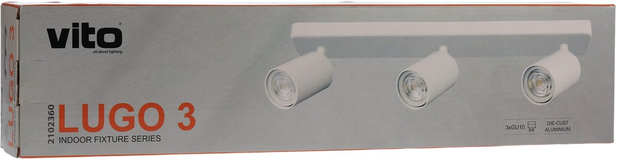 VITO Lugo-3 - Opbouwspot Plafond - 3x GU10 Fitting met verstelbare lichtbundel - 70x450mm 