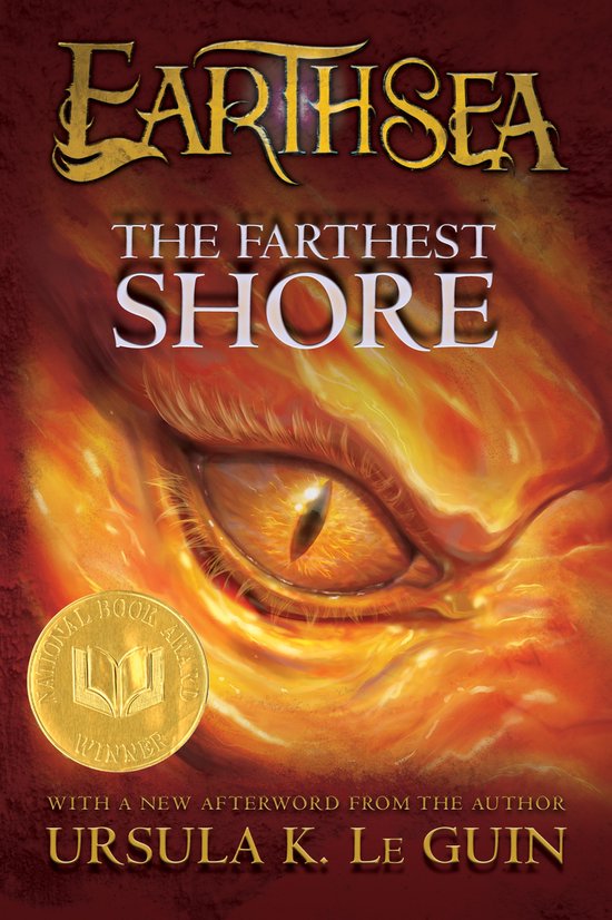 Livre 'The Farthest Shore' par Ursula K. Le Guin, avec une médaille d'or pour 'National Book Award Winner'