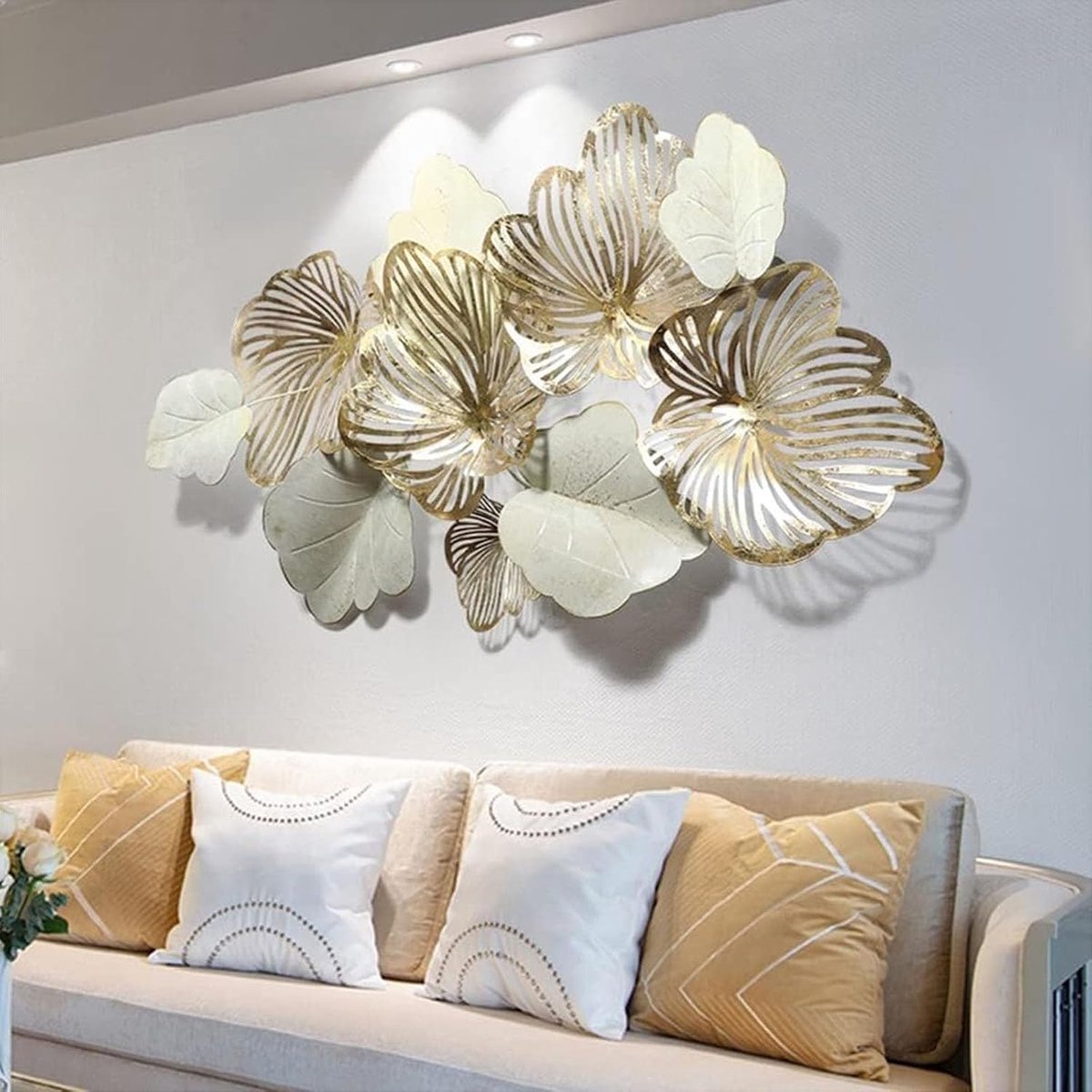 Metalen muurkunst - Abstract decor - Woonkamer decoratie - 3D bladvorm - Niet gespecificeerd - Goudkleurig