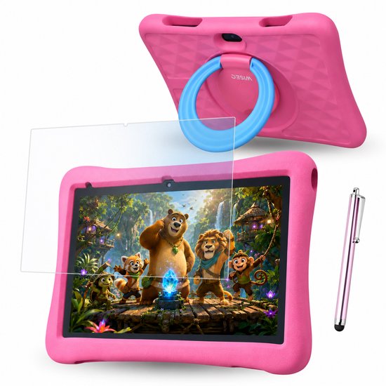 Kindertablet 10 inch – Tablet Kids – 96 GB - Tablet Kinderen – Kindertablet vanaf 3 jaar – 6000mAh - Ouderlijk Toezicht – Android 16 – Roze – 2026 Model - WiseQ