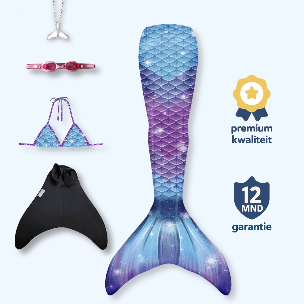 Galaxy zeemeerminstaart maat 116-122 (6) met monovin met voetvakjes en bikini top X